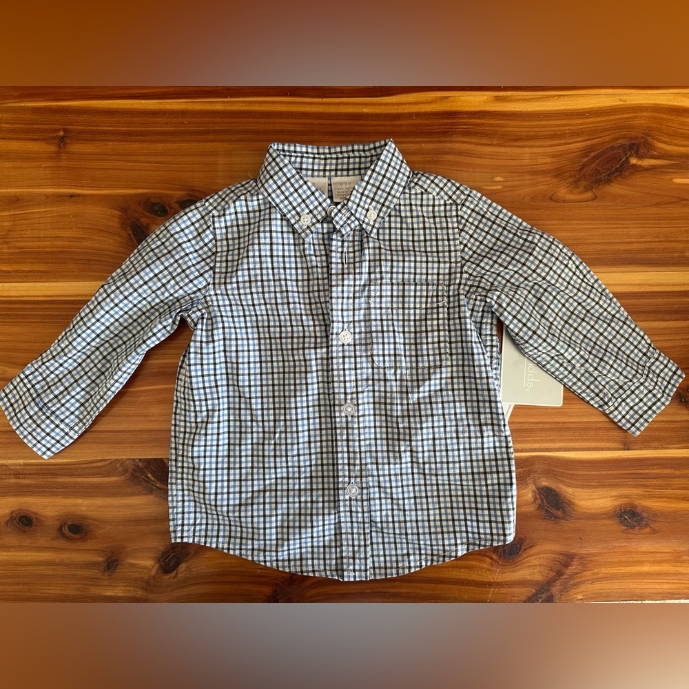 NWT Koala Kids Navy and White Checkered Button Down Shirt